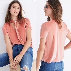 Madewell Peach Velvet Choker Tie Neck Top Small